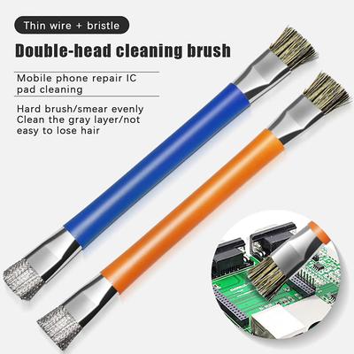 1Pc Stainless Steel Double Head Mobile Phone Repair Cleaning Brush Anti-Static ESD Safe Hard Brush For Motherboard Repair Clean