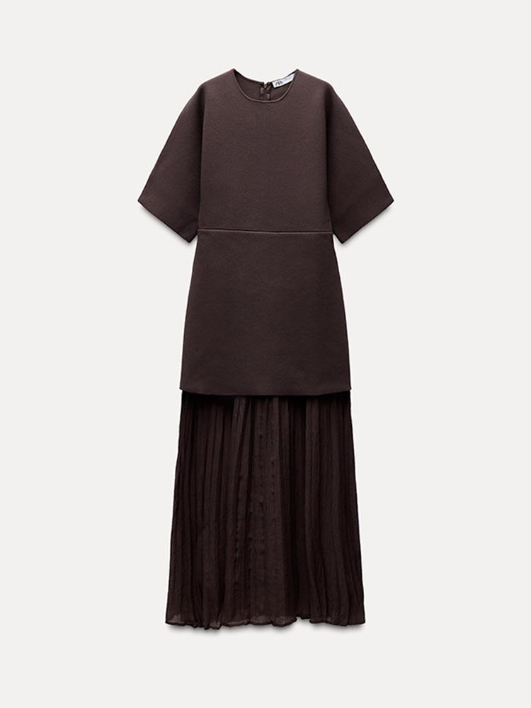 2025 Sommer Damen Patchwork Mesh Plissee Saum Kleid