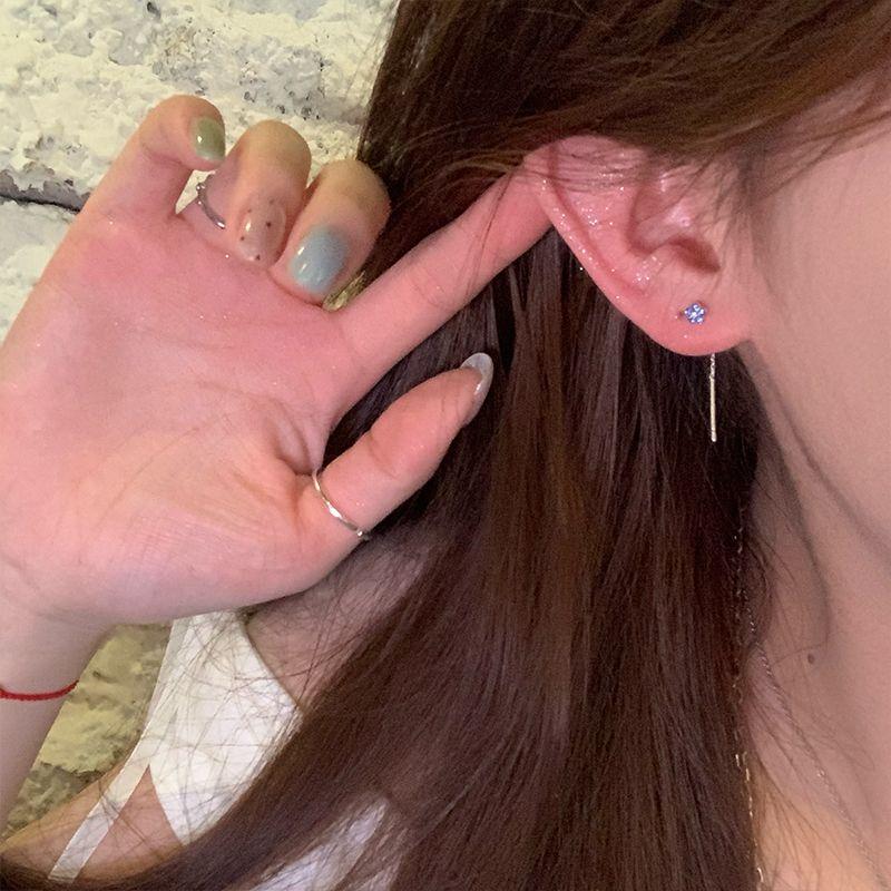 Spring Blue Sparking Zirconium Small Fafa Tassel Hanging Earrings Light Luxury Minority Fancy Stud Earrings for Women Elegant Generous Earrings