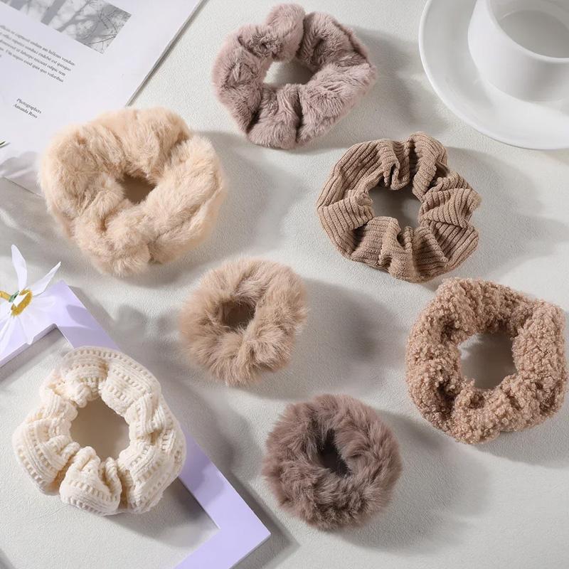 7Pcs/Set Ponytail Holder Hair Accessories Hair Scrunchies Solid Color Velvet for Girls Women Hair Band