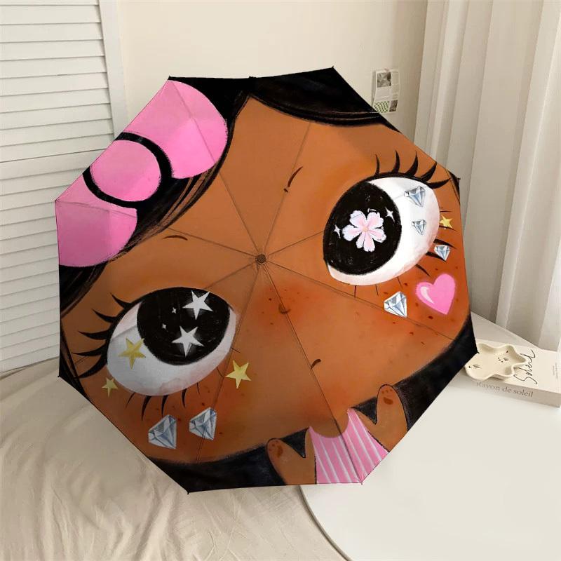 

1PC Eyes Diamonds Umbrella-8-Rib Reinforced Portable Folding Travel Suitable for All Seasons Outdoor Daily Use-J352