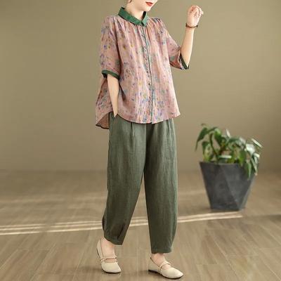 Women Suit 2PC Set Cotton T-shirt and Pants Cotton Oversize Loose Casual Summer Suit Two Pieces Top Pants