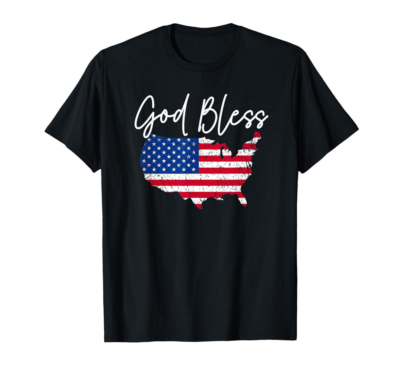 God Bless America Patriotic Distressed Flag US Map July 4th T-Shirt S