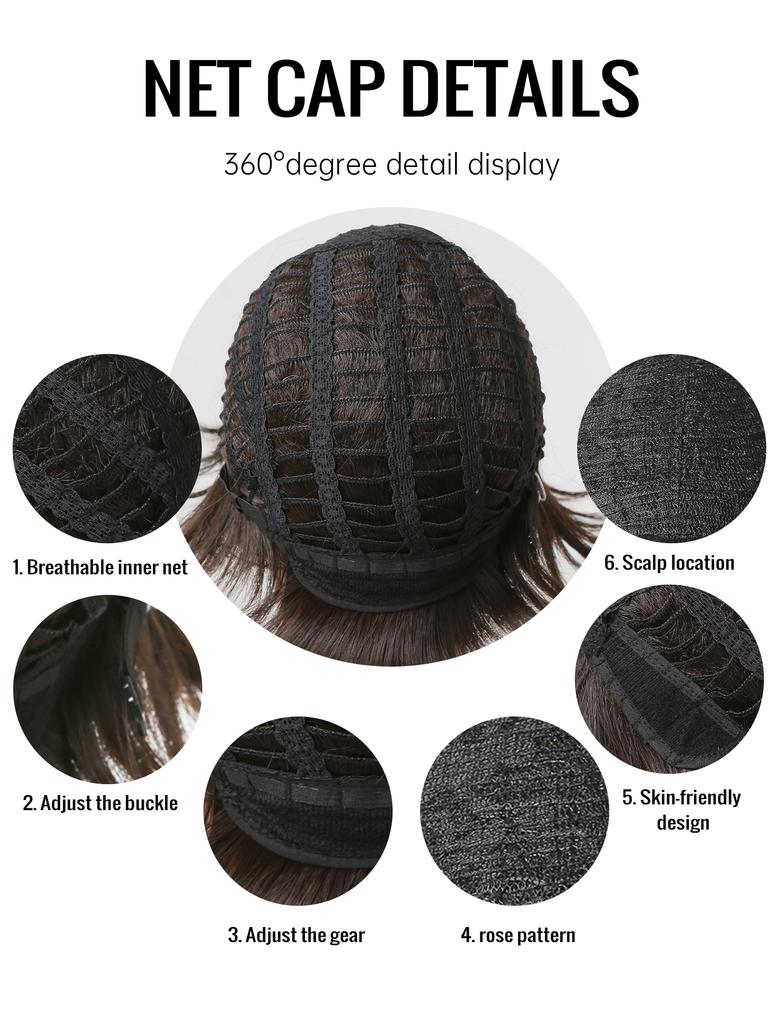 Short Synthetic Wigs Dark Brown Natural Wig with Side Bangs for Women Cosplay Daily Party Pixie Cut Wigs High Temperature Fibre