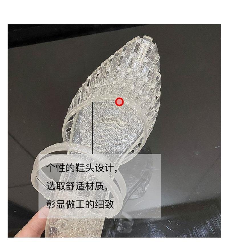 Fashion New Pointed Toe Jelly Sandals Women Chunky Heel Mules Woman Glitter Clear Slip On Hollow Out Low Heel Slides Shoes Lady Sandals