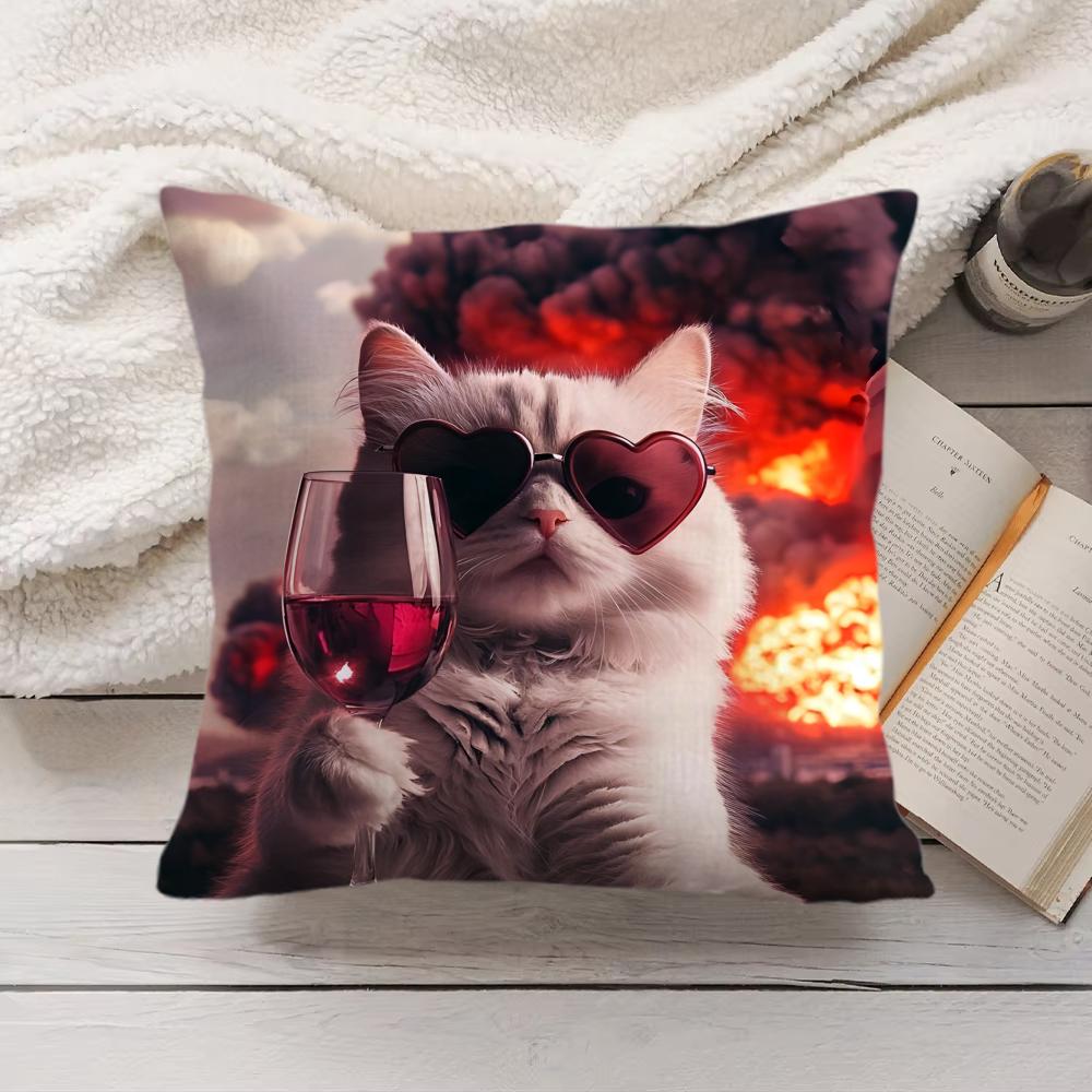Speechless Cat Funny Cute Cushion Cover Silky Short Plush Invisible Zipper Dustproof Sofa Pillow Case For Home Decor
