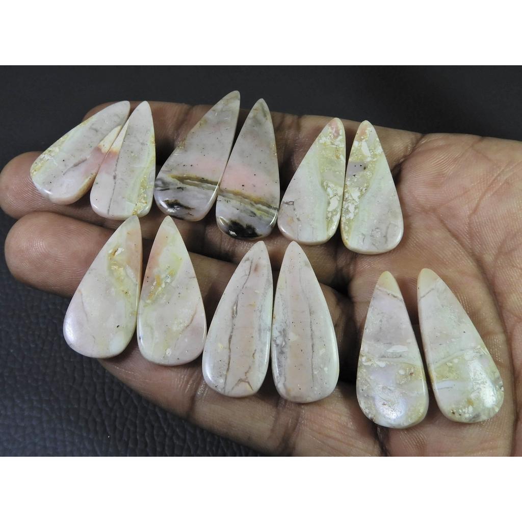 149Cts. Natural Pink Opal Matched Pair Pear Cabochon Gemstone 6Pair Lot C-451