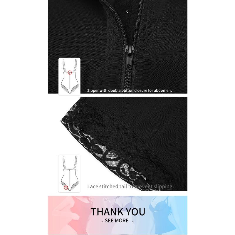 Open Bust Front Zipper Full Body Shaper With Lace Trim
