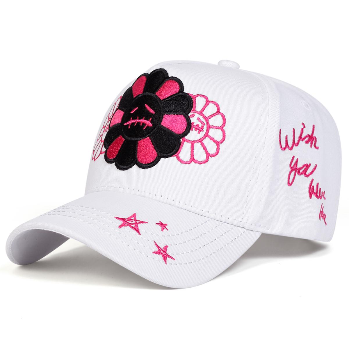 

Fashion Flower Crying Face Expression Five Sided Baseball Cap Unisex Outdoor Hip-hop Hat Men Leisure Travel Hats Golf Caps білий