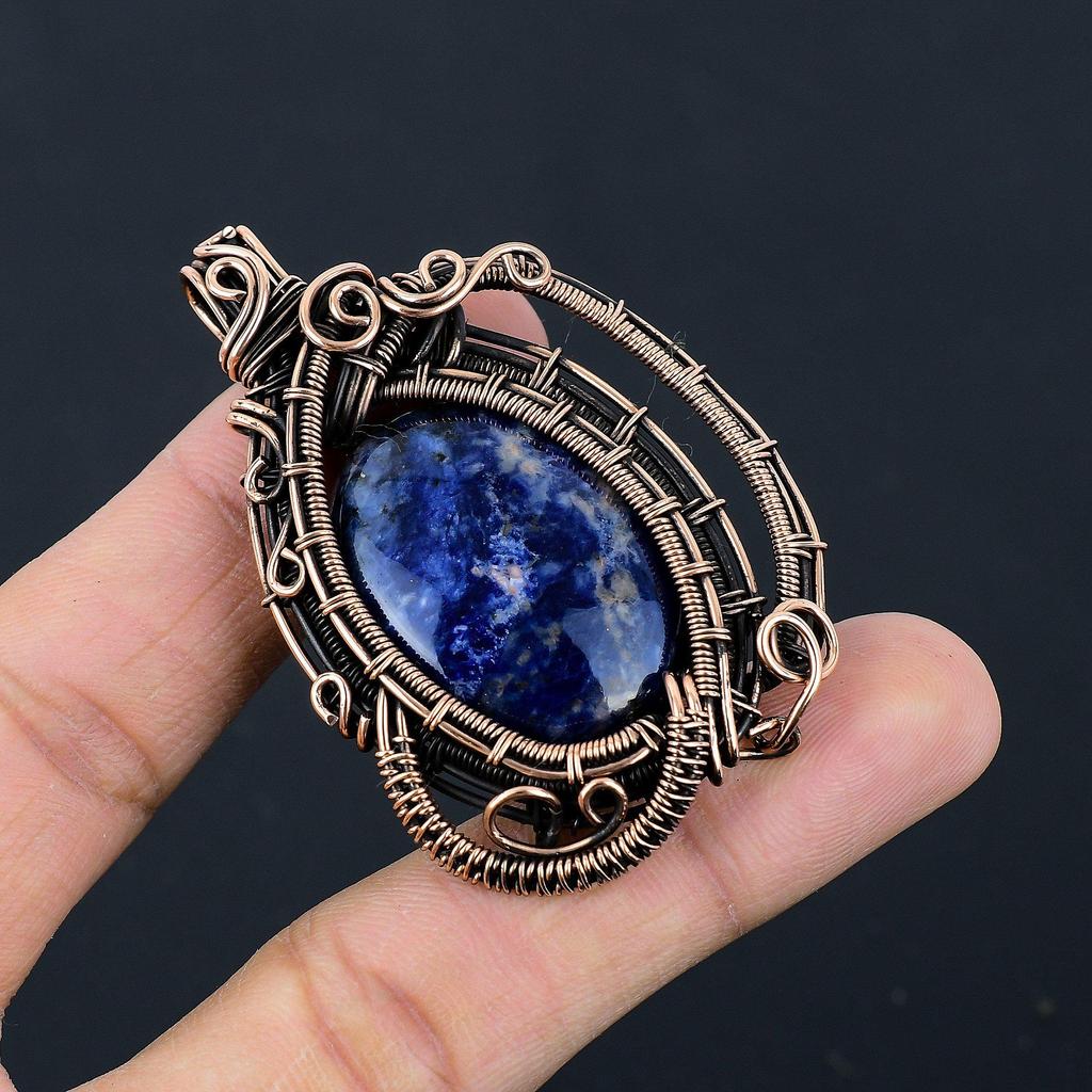 Sodalite Pendant, Gemstone 999 Copper Wire Wrapped Jewelry Pendant, Handmade Jewelry Birthstone Pendant, Gift For Him