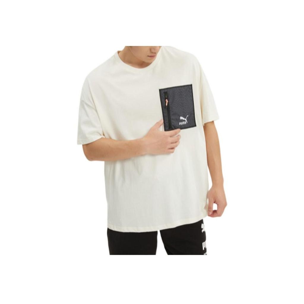 Puma Logo Print Round Neck Short Sleeve T-Shirt Men Tops White 535418-65