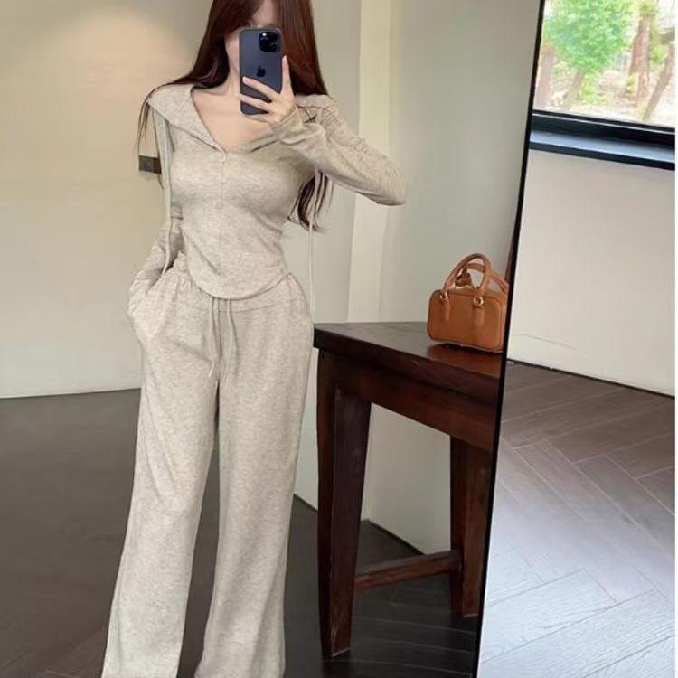 Sports and leisure two-piece set hooded sweater jacket women's spring wide-leg pants trousers new fashion suit