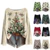 Damemote Langermet Christmas Snowman Snowflake Print Jakke Cardigan