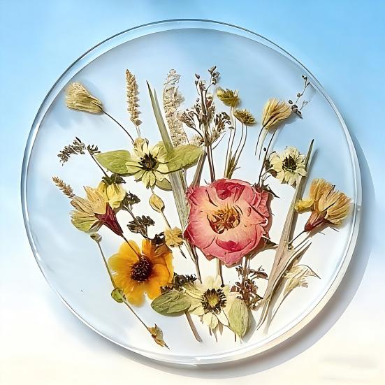 2D Acrylic Coaster Set with Pressed Flower Design Heat-Resistant Drink Mat for Coffee Cups Decorative Tableware for Mother's Day Gift Unique Home