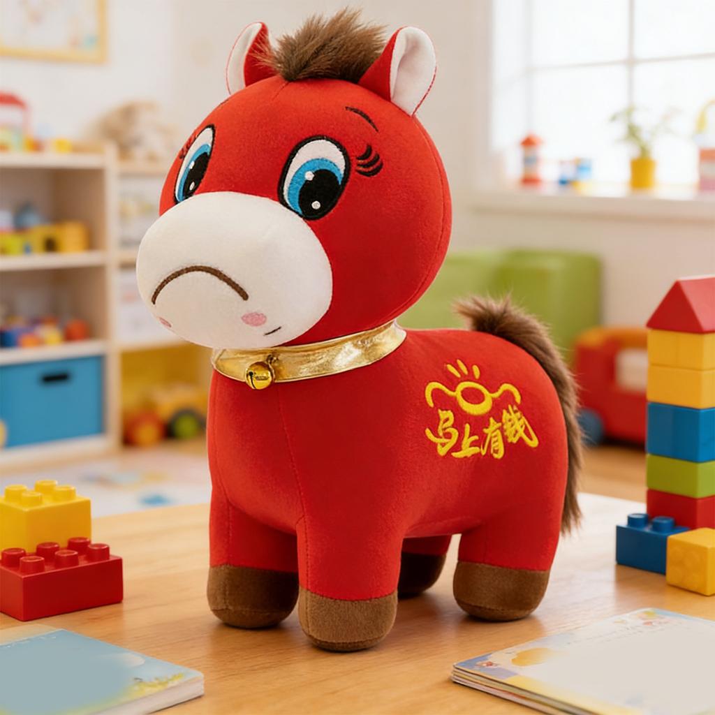 Year of The Horse 2026 Plush Funny Smiling Horse Plushie Figurine Lucky Chinese Lunar New Year Mascot Zodiac Ornament for Home