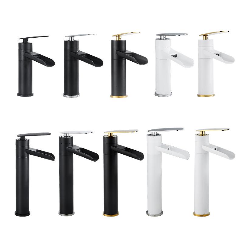 Antique Basin Faucets Waterfall Faucet Bathroom Black Sink Taps Single Lever Hot and Cold Water Mixer Taps Black White