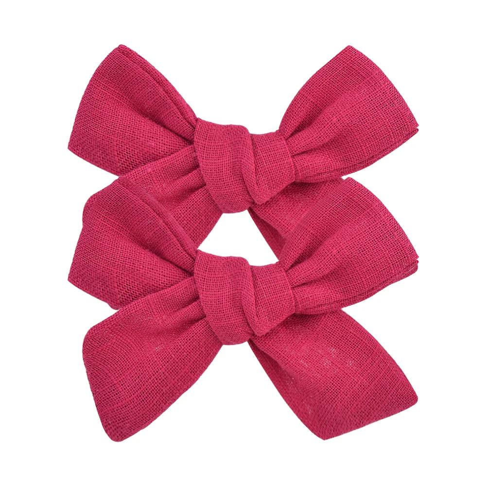 2Pcs/Set 3Inches Cotton Linen Solid Color Bowknot Hair Clip for Kids Girls Handmade Boutique Hair Bows Headwear Hair Accessories