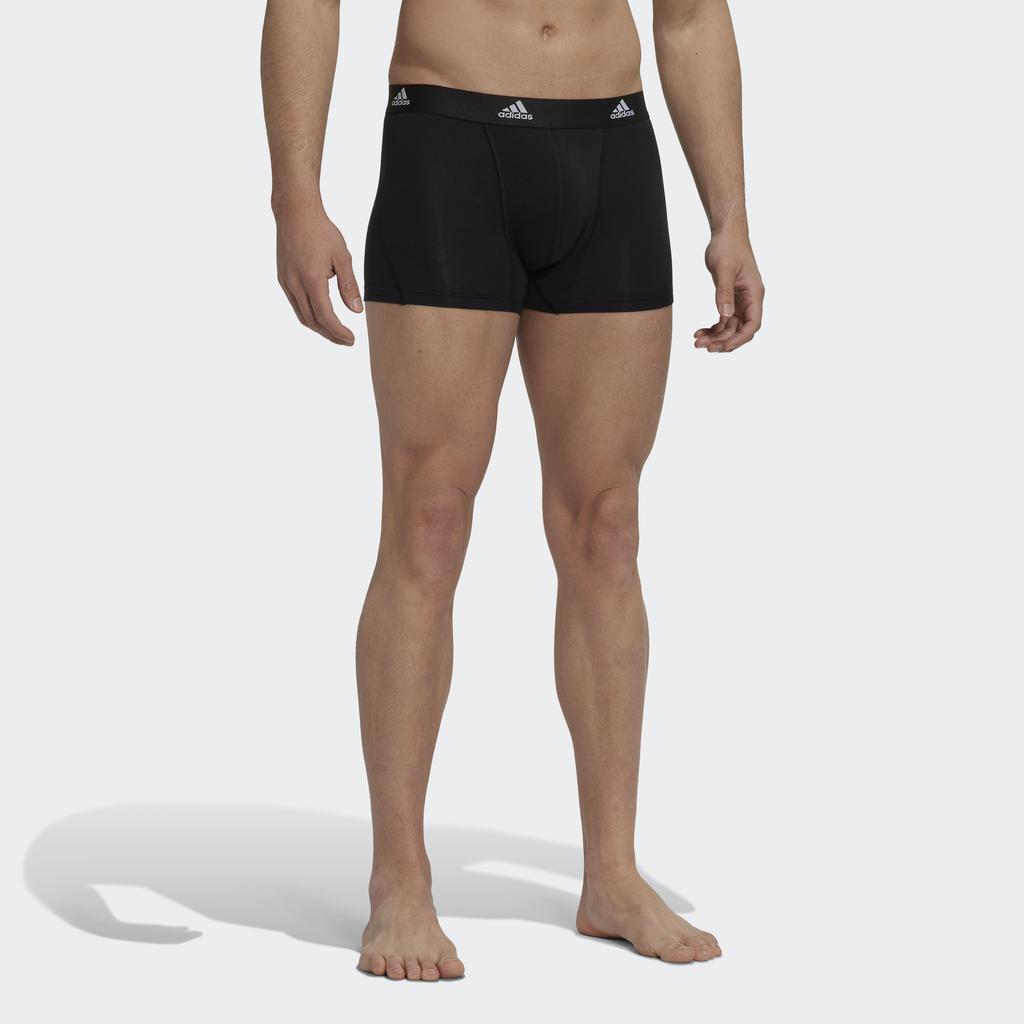 Adidas Active Flex Cotton Trunk Underwear Logo Print Mid-Rise Boxer Briefs 3-Pack Men Underwear Black GB0800