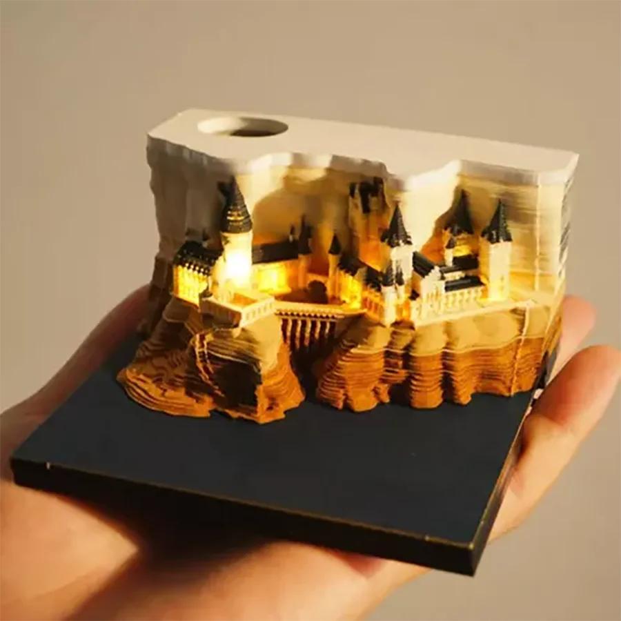 Mystischer 3D-Tischkalender Pop-Up-Schloss Monatsplaner 2025 Jahresorganisator Haftnotizen To-Do-Liste Büro Heimdeko Ornamente