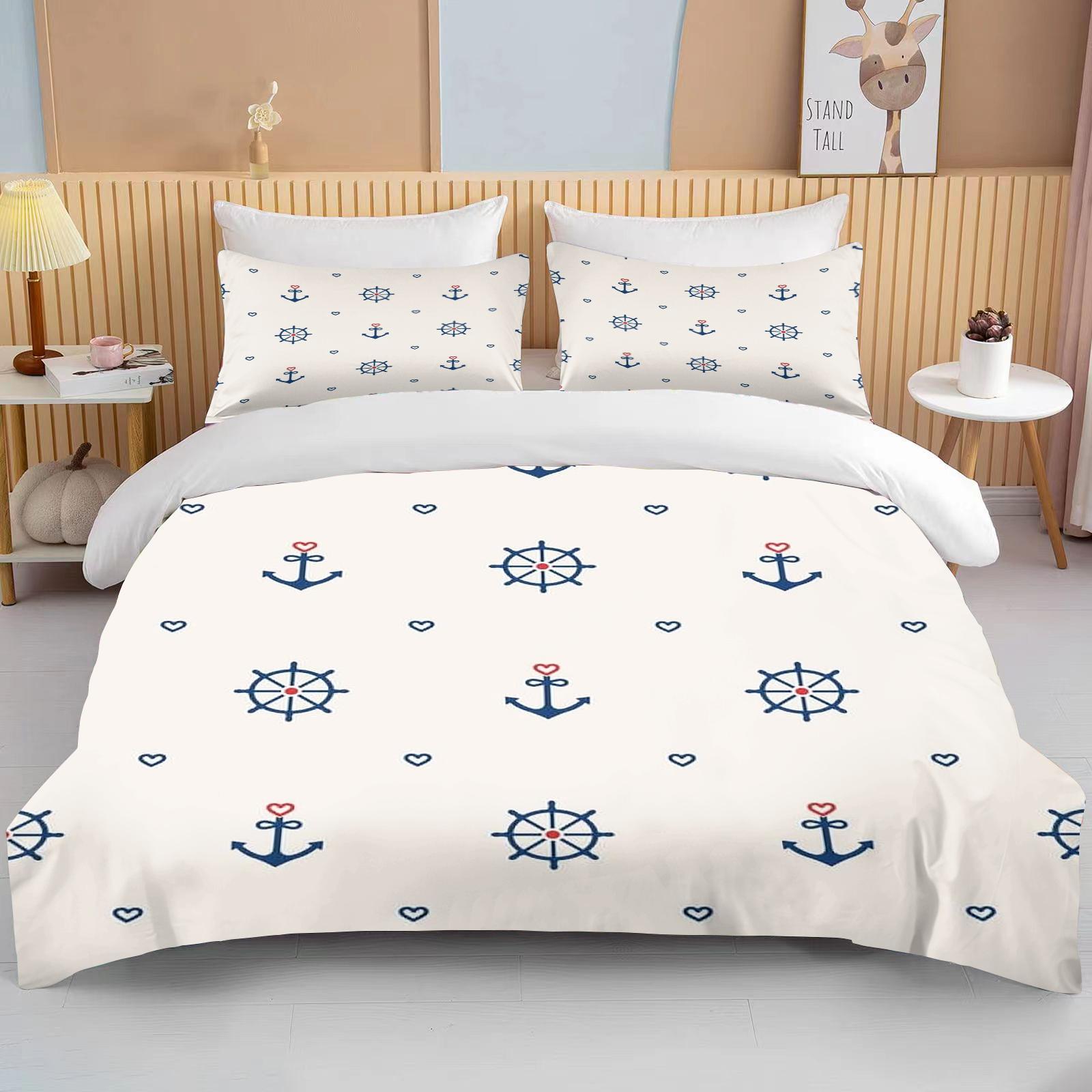 

10 sizes Marine Anchor Pattern Duvet Cover Set Bedding Set Ultra Soft Quilt Cover and Pillowcases for Kids Teens Boys Bedroom EU single(135x200cm)