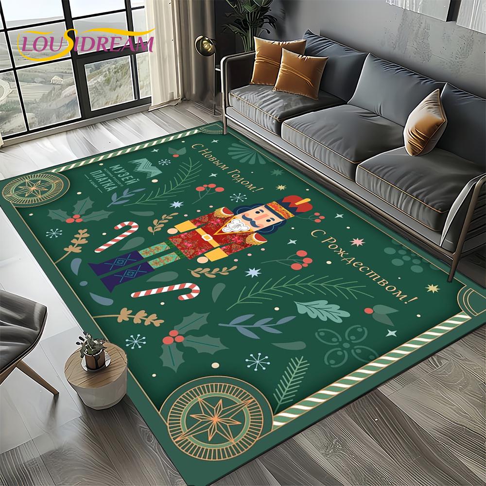 Christmas Tree New Year Nutcracker Cartoon Fairy Tales Carpet Rug for Living Room Bedroom Home Sofa Decoration,Kids Floor Mat