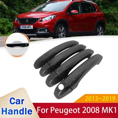 For Peugeot 2008 MK1 A94 2013 2014 2015 2016 2017 2018  Car Gloss Black Chrome Door Handle Auto Accessories Style Stickers