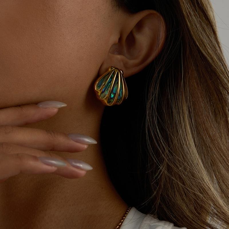 Elegante Abalone Anhänger Halskette Ohrringe mit Seestern Muschel Akzent Edelstahl Hals Schmuck für Damen Mädchen