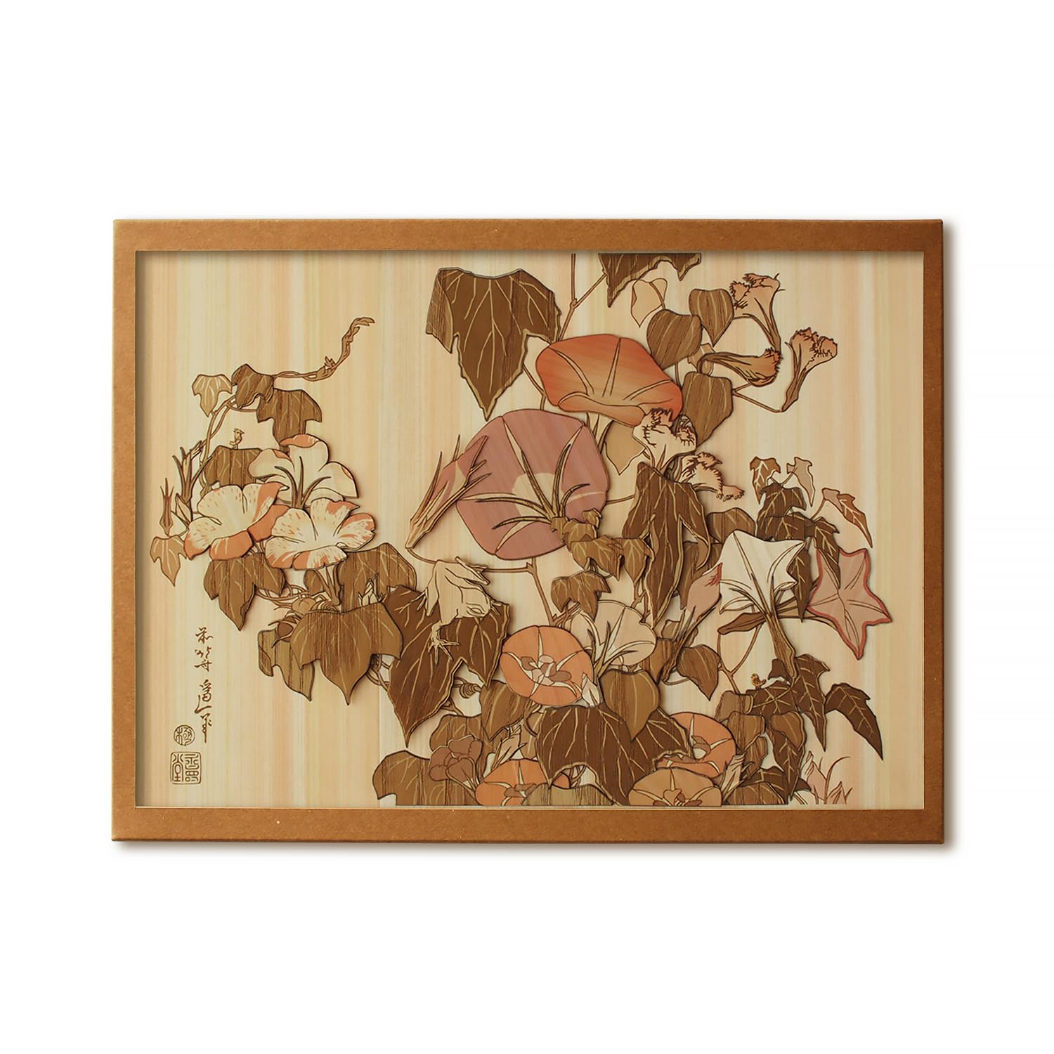

KINOWA Morning Glory and Rain Frog Wood-Papering Kit, Original, Handmade, Ukiyo-e, Hokusai, Flower and Bird Painting Collection, Made in Japan