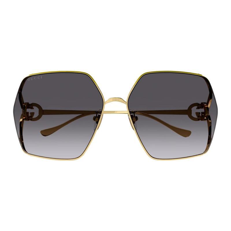 GUCCI Temple Logo Shape Metallic Irregular Sunglasses Women's Gold