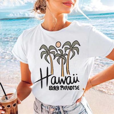 T-Shirt Trendig Neu Urlaubs-Printmuster Damen-T-Shirt Lässig Rundhalsausschnitt Sommerkleidung Harajuku Retro Cartoon-Stil 90er Jahre Top