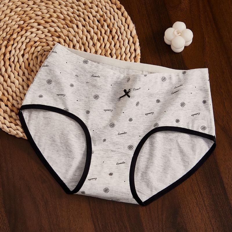 Women S Cotton Mid Waist Floral Antibacterial Underwear Full Cotton Long Crotch Daily Use