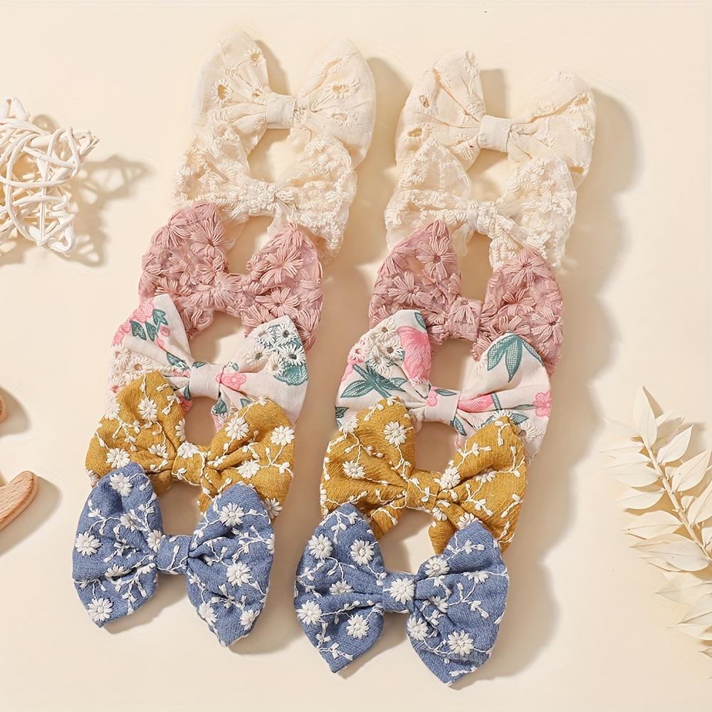 12/20pcs Sweet Flower Print Bowknot Hair Clips for Baby Girls Cute Cotton Bows Hairpins Barrettes Headwear Kids Hair Accessories