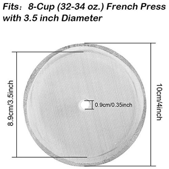 Ahvqevn French Press Replacement Filter Mesh Screen Perfect for French Press 2-Pack 34OZ, 8-Cup