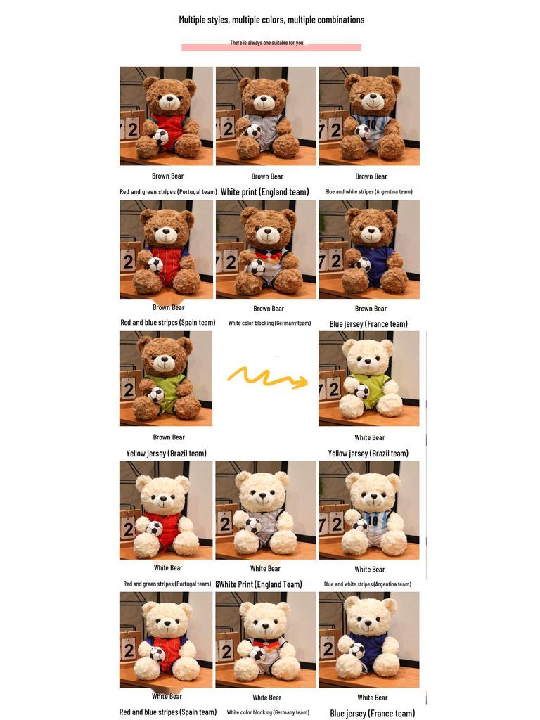 World Cup Football Teddy Bear Plush Doll - Cute Children's Gift Ornament Toy