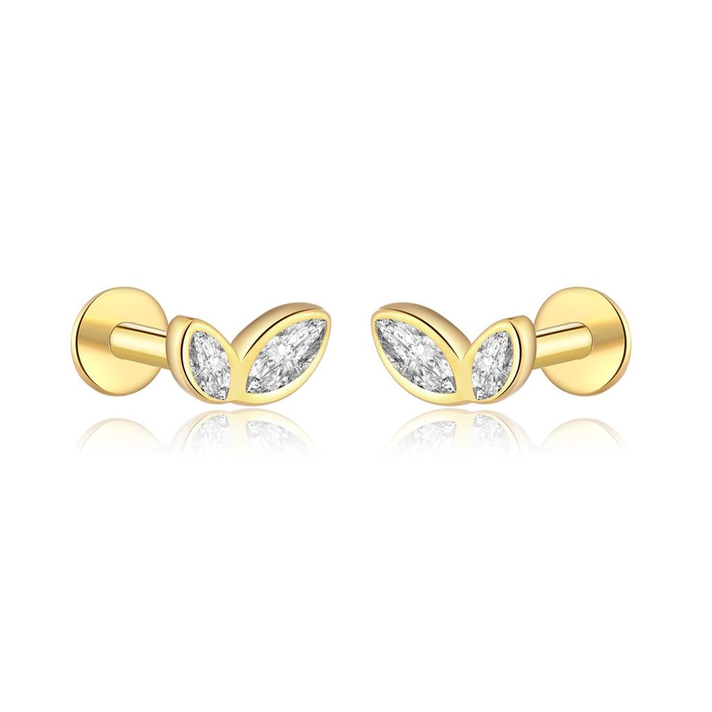 ANDYWEN 925 Sterling Silver Gold Leaves Stud Earring Clips Piercing Luxury 2023 Women Winter Luxury Fine Jewelry