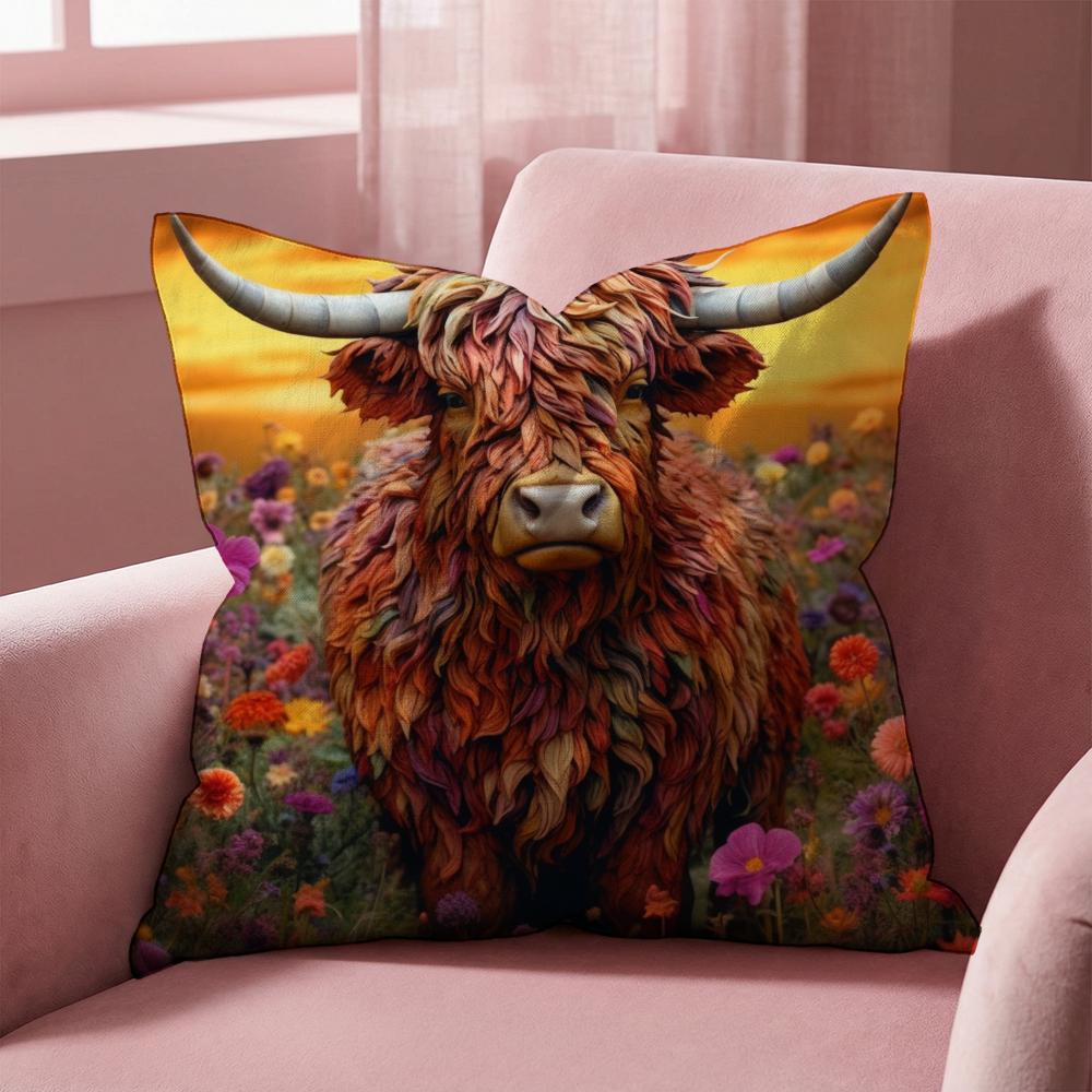 Lebendiges Hochlandrinder-Muster Kissenbezug Mehrzweck-Kissenbezug für Zuhause & Auto - Wendbar, Weich & Langlebig für den täglichen Gebrauch