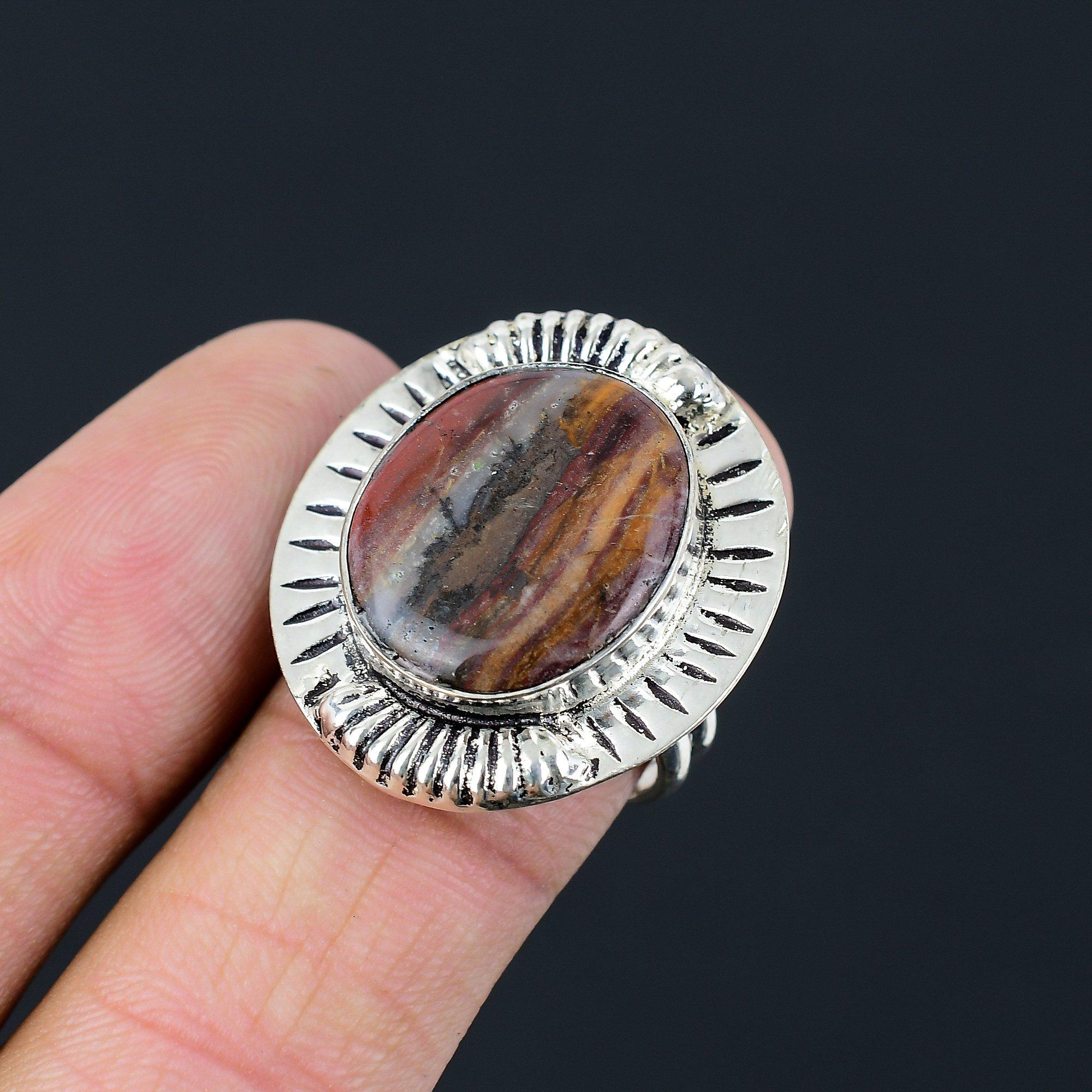 

925 Sterling Silver Red Snakeskin Jasper Gemstone Stackable Promise Ring US 8.5 8.5