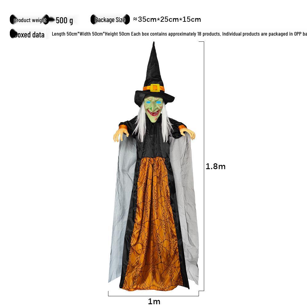 Fioletowy, aktywowany dźwiękiem, świecący, krzyczący wisiorek wiedźmy na Halloween, dekor do nawiedzonego domu