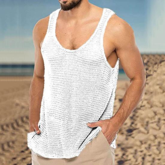 Men Tank Top Solid Color U Neck Loose Type Knitted Super Breathable Summer Tops Daily Clothes