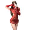 Sex Lingerie Sexy Lace Perspective Seduction Retro Hollowed-out Cheongsam Uniform Set