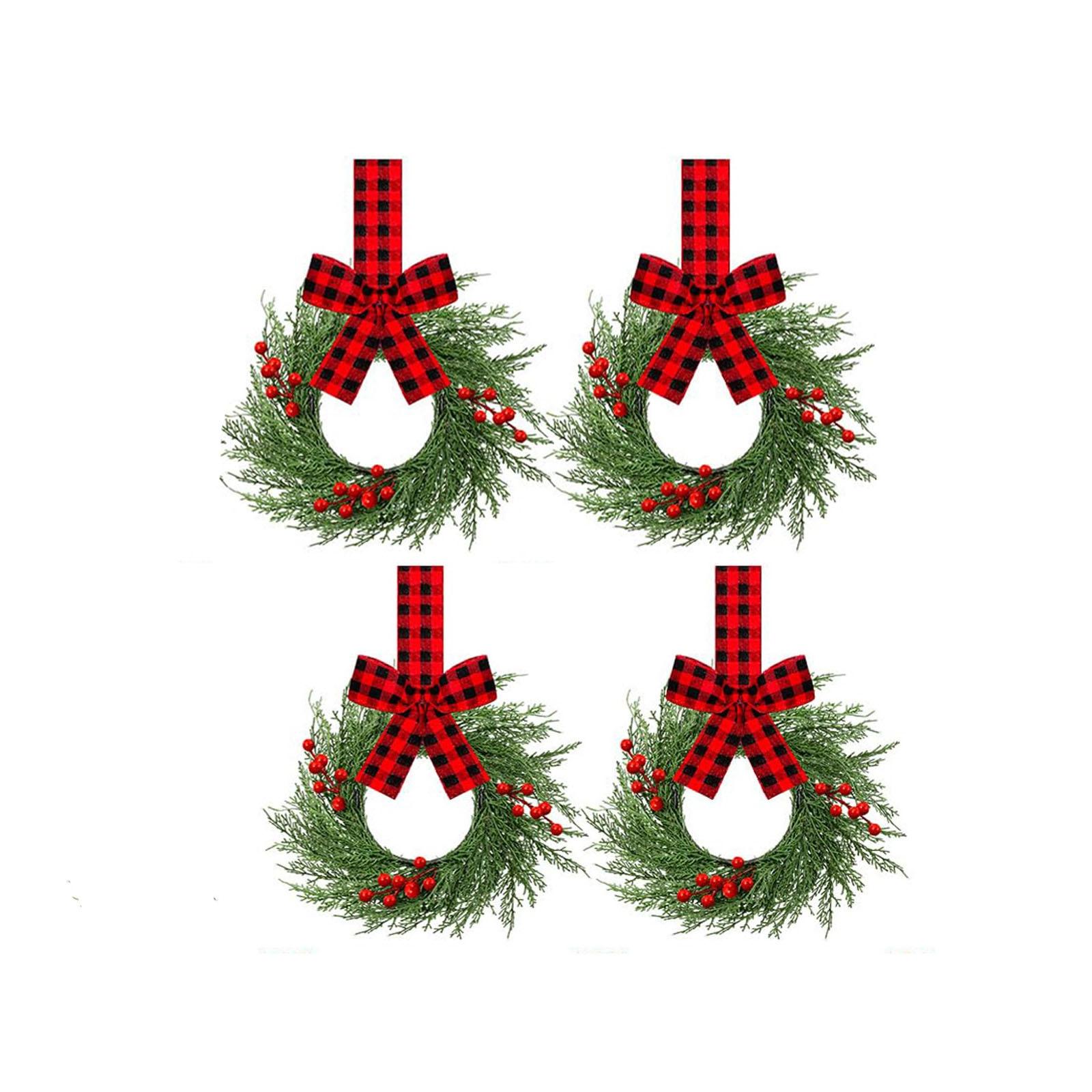 

Christmas Kitchen Cabinet Wreaths With Plaid Bow Ribbon Hanging Cabinet Doors Wreaths Decorative For Kitchen Window Outdoor Indoor Holiday Decor One Size