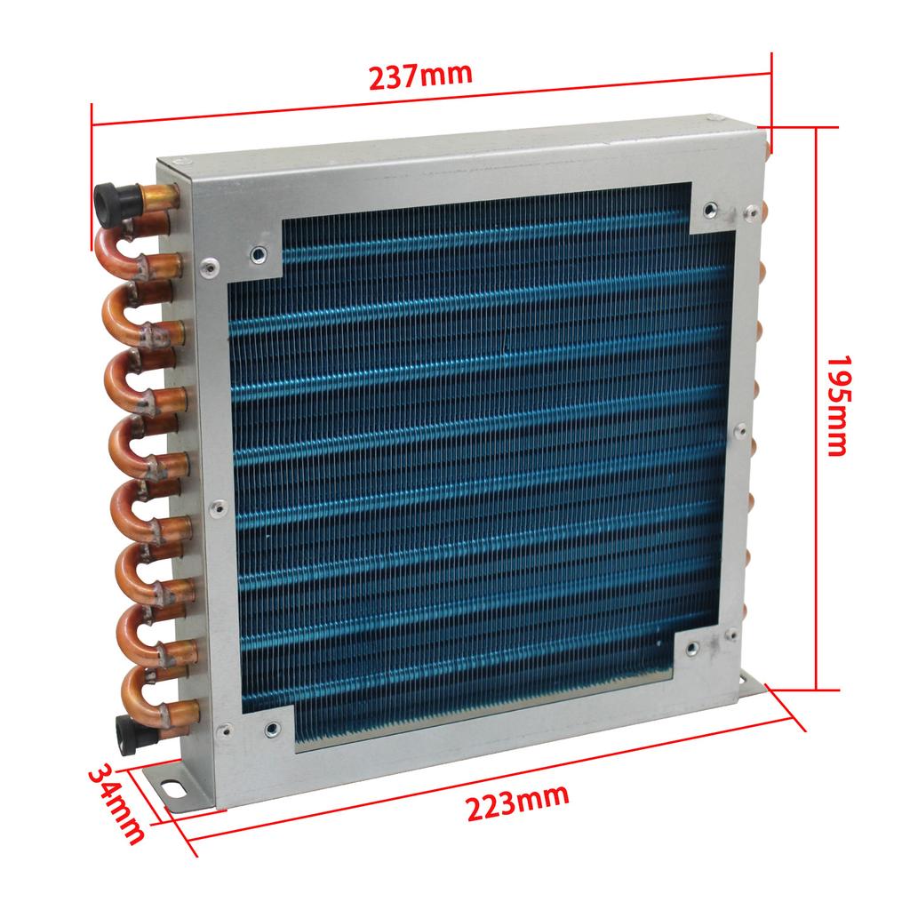 Radiator condenser cu carcasă mică pentru frigider congelator schimbător de căldură răcit cu apă cu aripioare de aluminiu și tuburi de cupru cu ventilator răcit cu aer