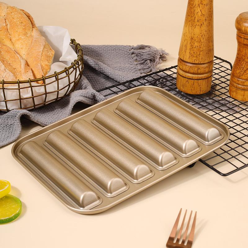 6-Cavities Biscuit Stick Mold Non-Stick Carbon Steel 3D Cylinder Muffin Long Strip Cake Mold Kitchen Baking Tools