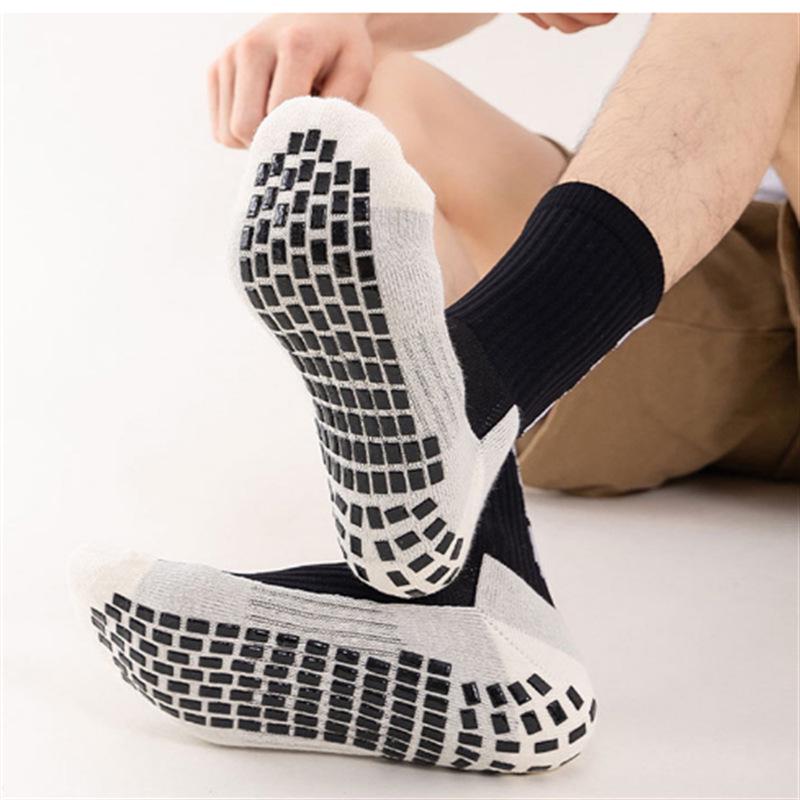 Men's Anti-Slip Mid-Calf Breathable Sports Socks with Towel Bottom for Football, Running, and Basketball.