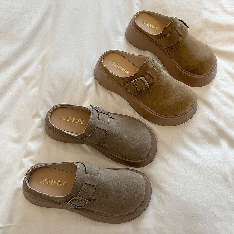 Lazy Thick-soled Bag Head Slippers Women's 2025 Spring and Autumn New Height-increasing Outer Wear One Pedal Casual Skirt Boken Shoes