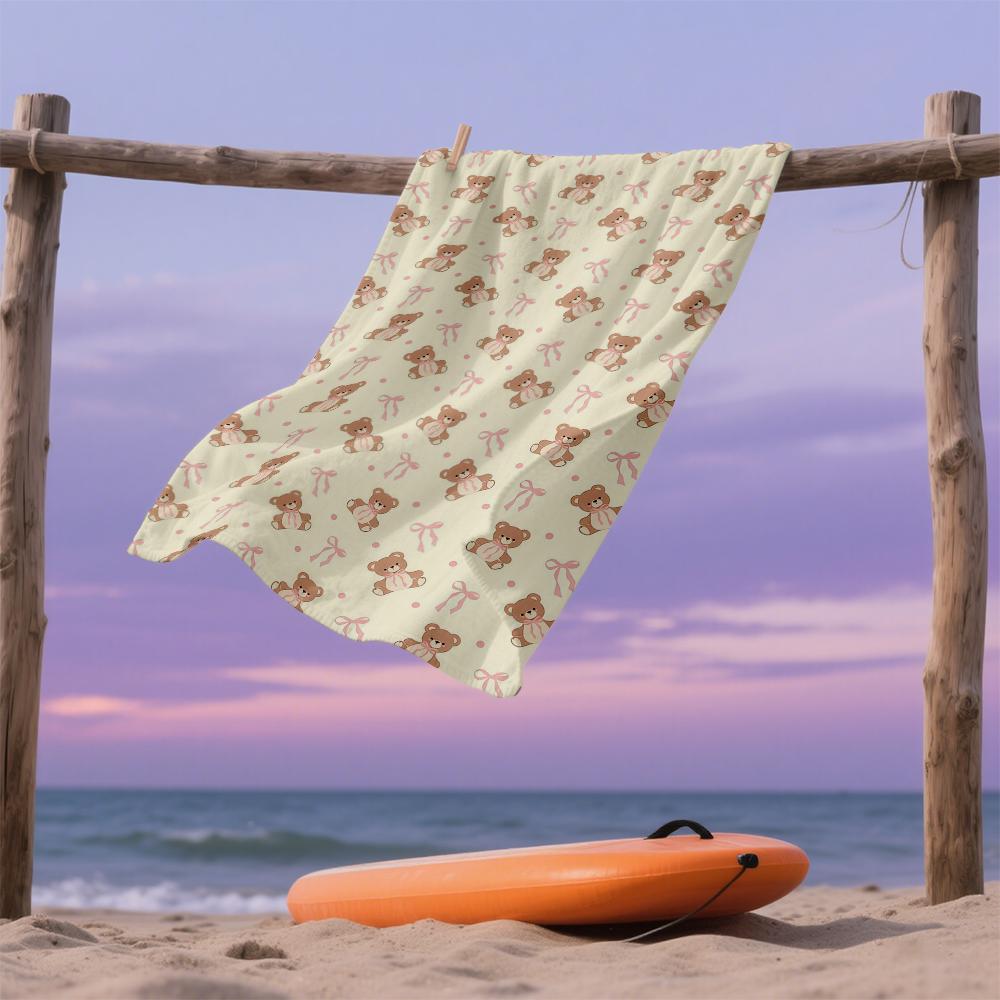 Teddy Bear & Bows Oversized Microfiber Beach Towel Sand Proof Quick Dry, Absorbent for Swimming Pool Travel Camping