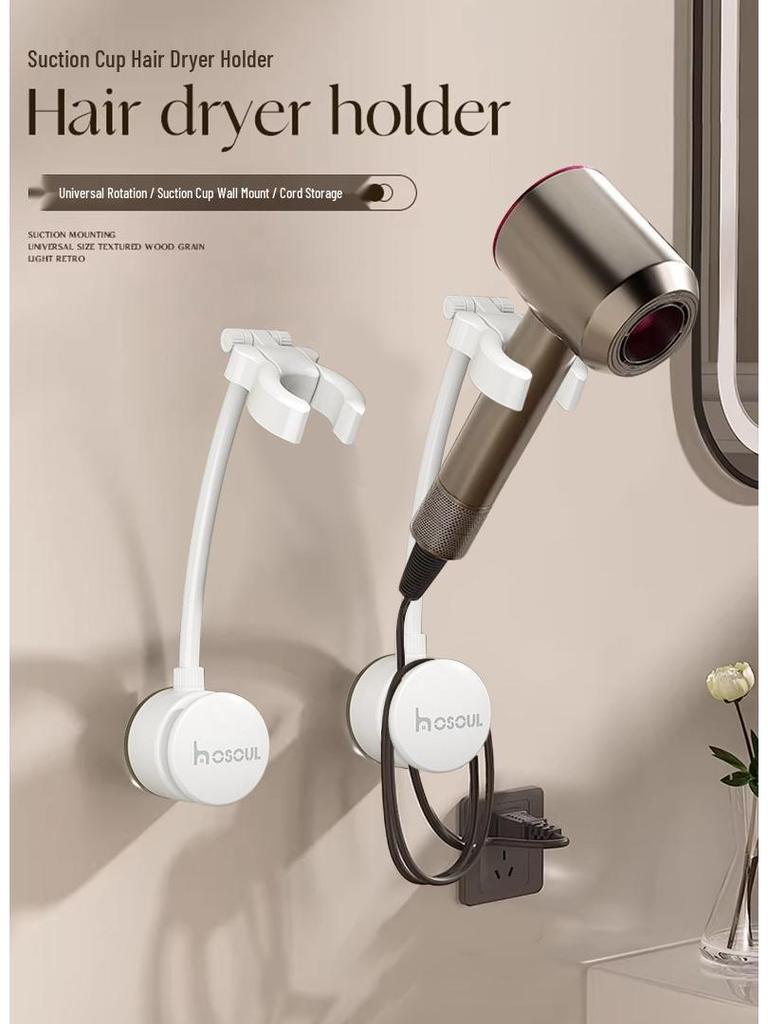Suction Cup Wall-Mounted Hair Dryer Holder - No-Drill, Easy Storage for Bathroom