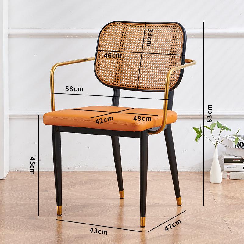 Nordic Light Luxury Wrought Iron Rattan Dining Chair - European Style for Home, Hotel, Cafe, or Leisure.