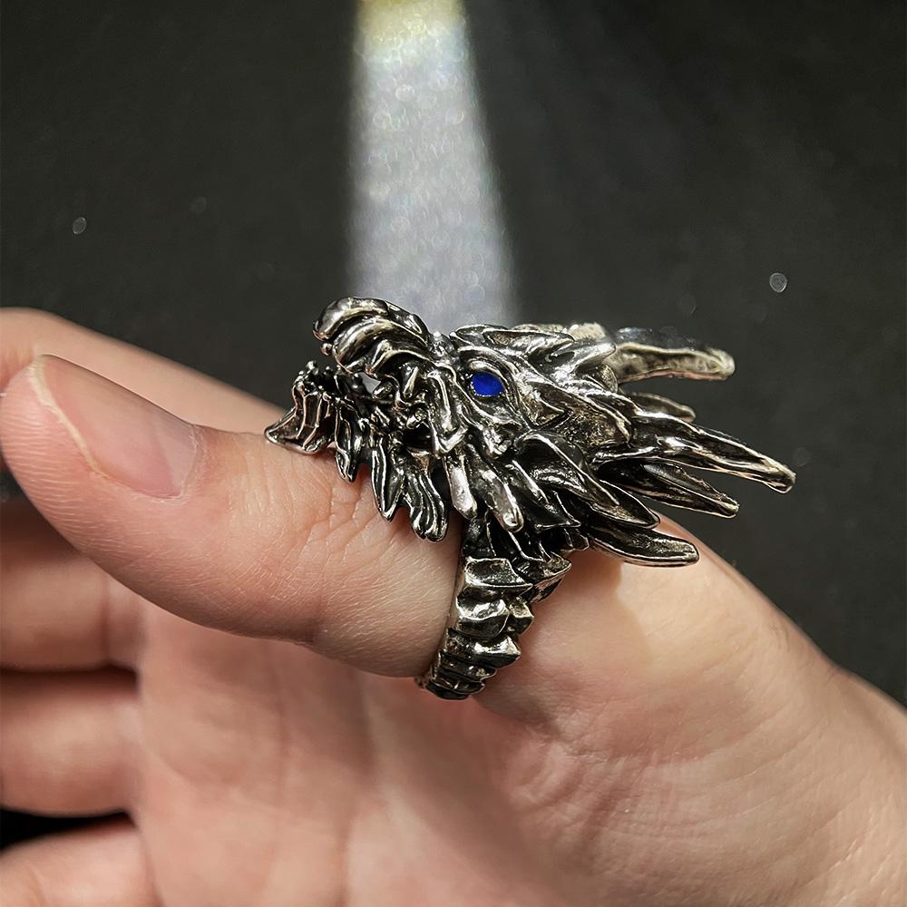 Kushala Daora Dragon of Steel Large Ring for Men Antique Gothic Open Ring Alloy Zinc Alloy Plated Zircon Cosplay Accessories Gift