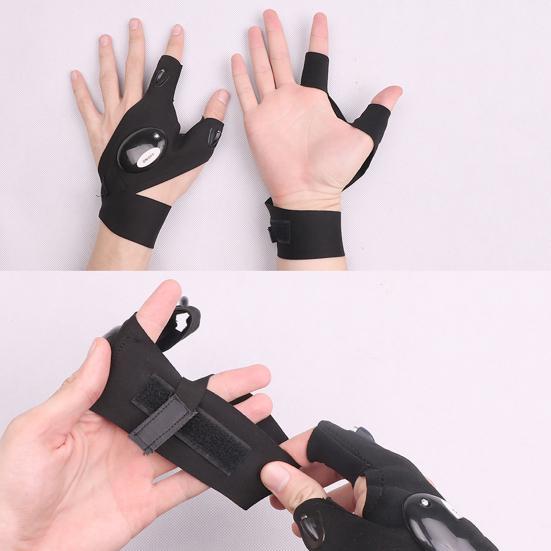 1Pc/1Pair Flashlight Gloves Fingerless Waterproof Black Night Light Fishing Gloves for Fishing